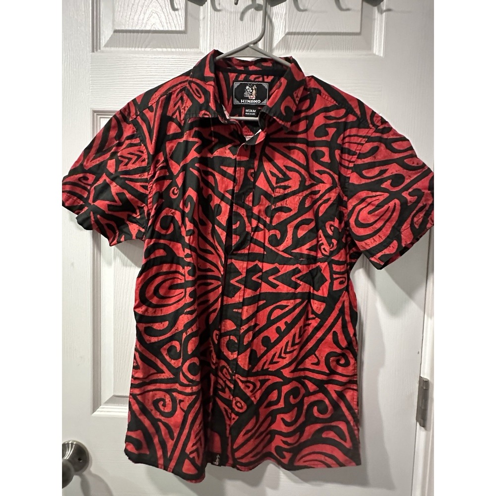 Hinano Tahití Button Up Alpha Shirt Size Médium Red And Black Made In India